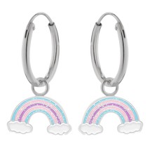 Rainbow with Glitter 925 Silver Hoop Earrings - £13.51 GBP