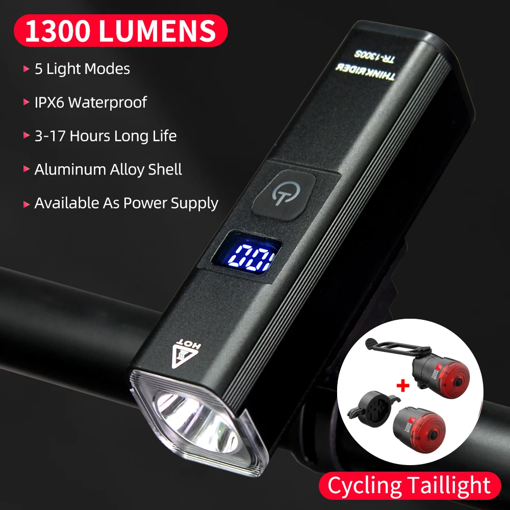 ThinkRider 4500mAh Bike Light USB Rechargeable 1300 Lumens Bike Headlight LED - £26.25 GBP+