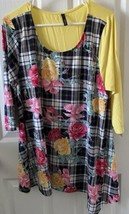 VOLL Women&#39;s 3/4 Sleeve Plaid  &amp; Floral Tunic Blouse 1XL - £9.49 GBP