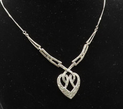 925 Sterling Silver - Vintage Twisted Marcasite Love Heart Necklace - NE3907 - £53.90 GBP