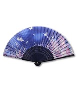 SILK HAND FAN 8&quot; Blue Butterfly Garden High Quality Folding Pocket Purse... - $7.95