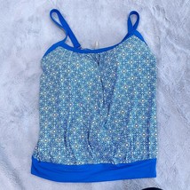 Lands End Blouson Tummy Control Tankini Swimsuit Top Blue White Womens 1... - $39.59