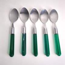 Vtg 5 Piece Acrylic Lucite Emerald Green Handle Stainless Flatware Table... - $11.71
