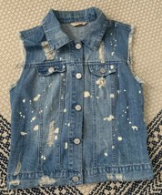 HIGHWAY JEANS Denim Vest Waistcoat Size Med Blue Jean Ripped Distressed Frayed - £14.22 GBP