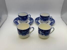 Antique Grindley SHANGHAI Flow Blue 4x Demitasse Cups with 2x Saucers - $99.99