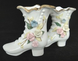 Vintage Porcelain 2 Womens Shoes Boots with Applied Flowers 3.5&quot; - £11.95 GBP