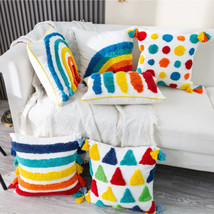 Moroccan Linen Fabric Throw Pillow Covers Sofa Cushion Rainbow Cover Decor 18x18 - £12.77 GBP