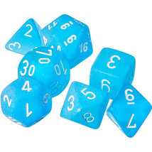 D7 Die Set Dice Frosted Poly (7 Dice) - C. Blue/White - £19.05 GBP