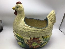 Casal Pottery Rooster Planter Chicken Mexico Hand Painted Farmhouse Country 11&quot; - £46.88 GBP