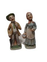 Porcelain/Bisque Figurine Old Man w/ Pipe Umbrella &amp; Old Woman w/ Basket - £7.58 GBP
