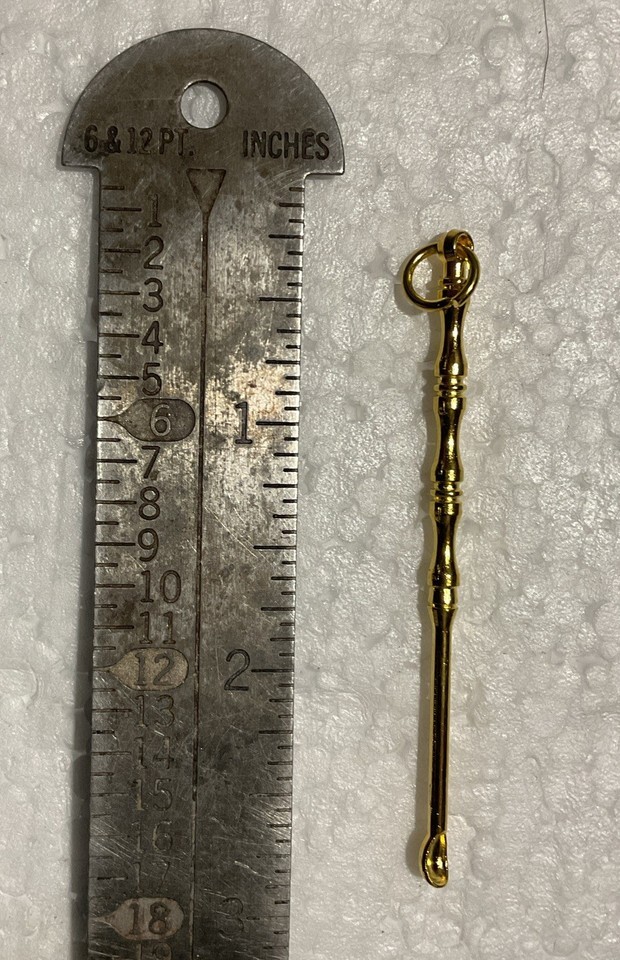 3” Brass Mini Snuf Spoon Tool Segmented Pendant & Loop Bamboo Inspired Design Item image 4