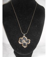 Avon Flower Pendant Necklace Gold &amp; Silver Tone Open Metal Work Vintage 20&quot; - $13.02 CAD