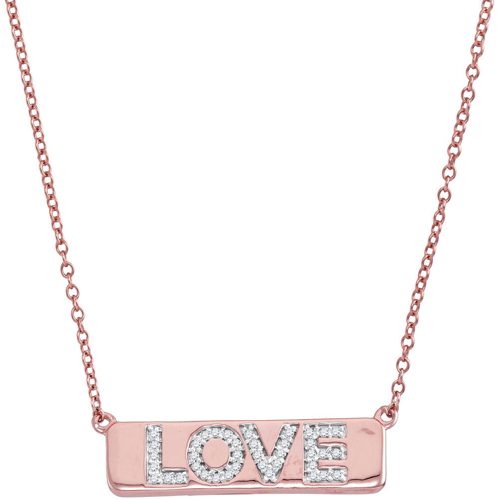 10k Rose Gold Womens Round Diamond Love Bar Pendant Necklace 1/8 Cttw - $400.00