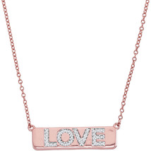 10k Rose Gold Womens Round Diamond Love Bar Pendant Necklace 1/8 Cttw - £314.54 GBP