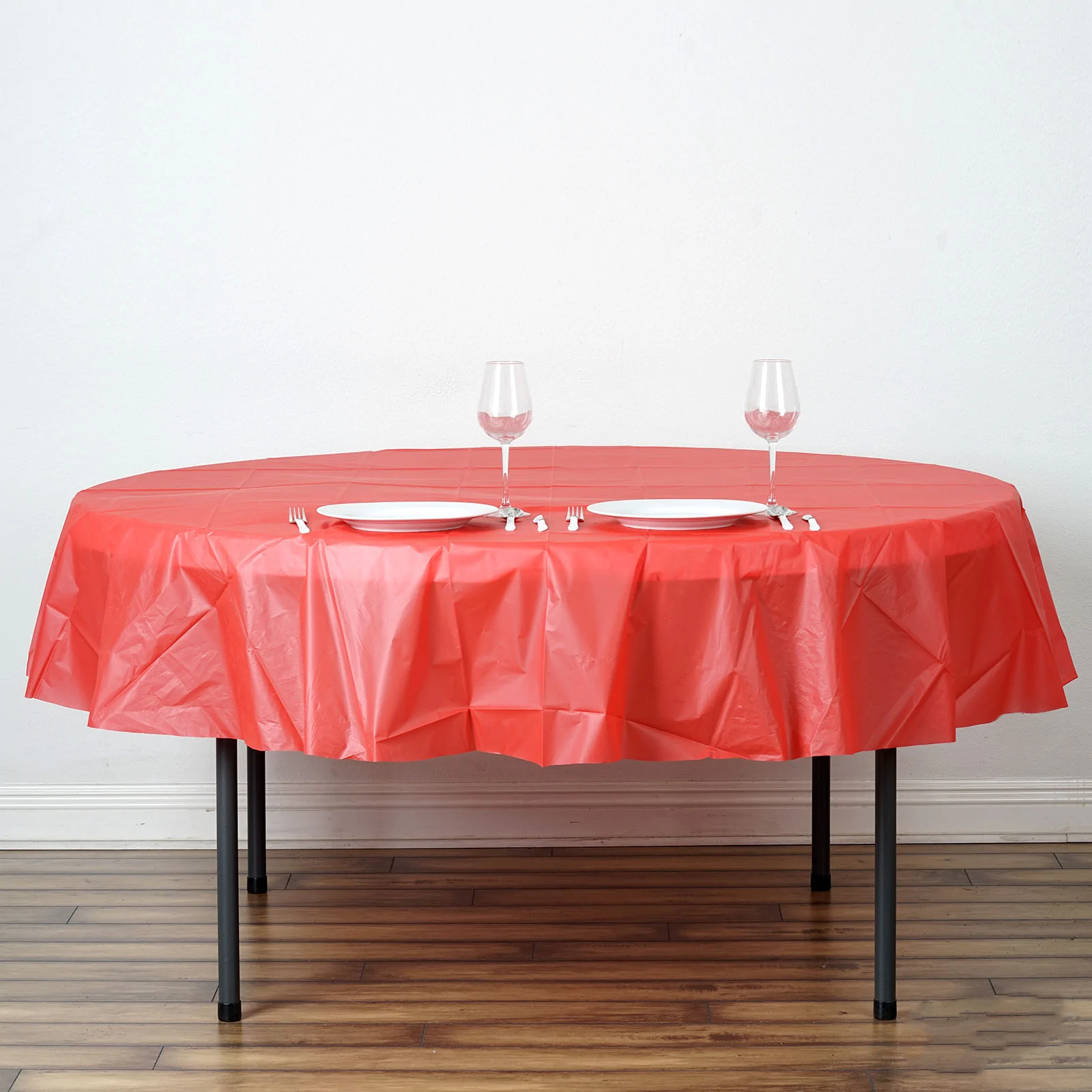 Red - 5PCS 84&quot; Crushed PVC Plastic Disposable Waterproof Round Tablecloth - £28.34 GBP