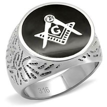 RING MASONIC High polished Stainless Steel with Top Grade Crystal TK8X034 - £31.25 GBP
