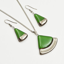 Jewelry set - handmade green Czech glass with platinum, necklace and earrings - $43.30