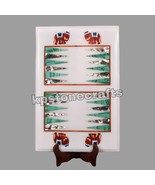 Marquetry White Marble Backgammon Set | 14&quot; x 21&quot; | Inlaid Semi-Precious... - $551.65