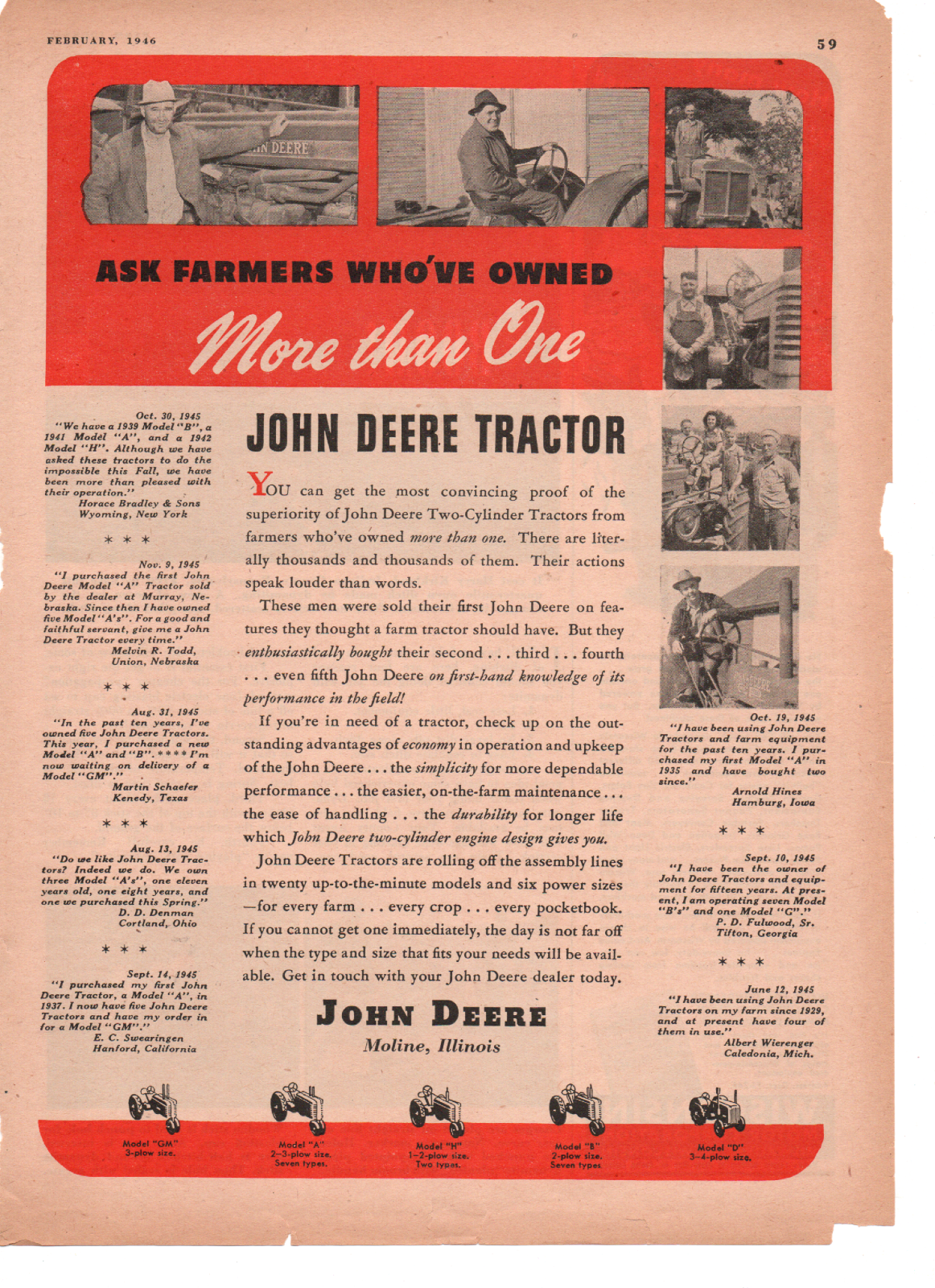 1945 John Deere Ask Farmers Who Own More Than One print ad fc2 - $13.30