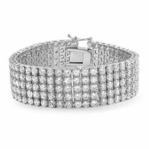 14K White Gold Plated 5-Row Prong 13.75Ct Simulated Diamond Tennis Bracelet 8.5&quot; - £375.98 GBP