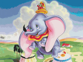 counted Cross stitch pattern Dumbo in the sky disney 276x207 stitches BN967 - $3.99