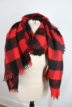 Wilfred Free Red Black Buffalo Check Wool Blanket Scarf Shawl Wrap 33.5x76 - £26.89 GBP