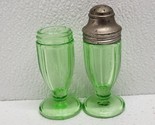 Vintage Anchor Hocking Uranium Green Glass Salt / Pepper Shakers - 1 Top - $49.40