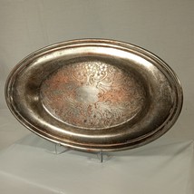 Vintage Academy Silver on Copper Etched Floral 9.5&quot; Serving Platter Plate Tray - £14.13 GBP