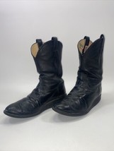 Vintage Nocona Black Soft Leather Men&#39;s Cowboy Western Rancher Pull On B... - $89.99