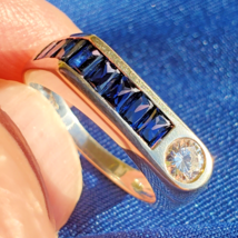 Earth mined Diamond Sapphire Deco Style Engagement Ring Wedding Band 14k Gold - $3,035.25