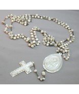 HUGE 74&quot; Antique Carved MOP Rosary Crucifix Religious Medal Madonna Chil... - €393,73 EUR