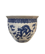 Vintage Blue and White Porcelain Dragon Fish Bowl 18&quot; Diameter - £792.48 GBP