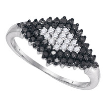 10k White Gold Womens Round Black Color Enhanced Diamond Cluster Ring 1/2 - £239.00 GBP