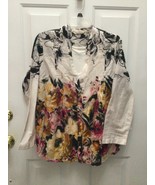 Soft Surroundings Button Front Blouse Tunic Watercolor Floral print two ... - £27.13 GBP