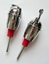 Vintage 1950’s Chrome Liquor Bottle Pourers Red Stoppers Set - £8.87 GBP