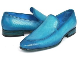 Paul Parkman Mens Shoes Loafer Leather Turquoise Hand-Painted Handmade 874-TRQ - £280.78 GBP