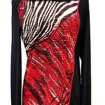 Long Sleeve Abstract Jacquard Print Cowl Collar Red Wine/Black Top by Pi... - £38.67 GBP