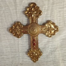 Home Interiors (Homeco) Hanging Wall Cross Roman Style Goldtone Resin It... - $16.00