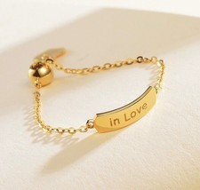 18ct Solid Gold &#39;in Love&quot; Plate Chain Ring- one size, Dainty, 18k, gift, Au750 - £135.55 GBP