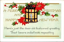 Vintage 1910 Christmas Candle poem holly Embossed Whitney Postcard nostalgic a5 - £17.72 GBP