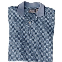 Farah M Medium Polo Mens Short Sleeve V-Neck 3-Button Collar Blue Geometric - £7.15 GBP