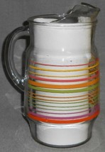 1950s-60s Vintage Original 80 oz GLASS PITCHER Colorful Stripes - £18.68 GBP