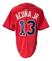 Ronald Acuna Jr Signé Personnalisé Rouge Pro-Style Baseball Jersey Bas ITP - £122.11 GBP