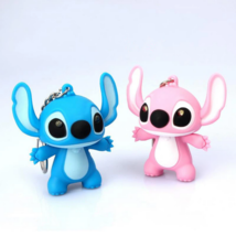  1PC Stitch &amp; Angel Cartoon LED + Sound Action Figure Keychain (Blue, Pink) - £7.98 GBP