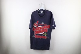 Vtg 90s Mens Large Faded 1995 World Series Cleveland Indians T-Shirt Blue USA - £39.52 GBP