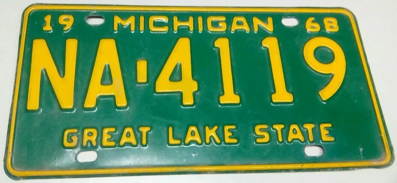 Primary image for 1968 ORIGINAL MICHIGAN STATE AUTO LICENSE PLATE NA-4119 CLASSIC VINTAGE VEHICLE