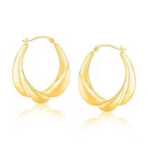 14k Yellow Gold 1.0&quot; Length x 0.88&quot; Width Scallop Motif Oval Hoop Earrings - £166.38 GBP
