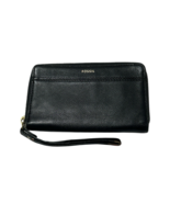 Fossil Black Leather Wristlet Wallet ID Card Holder Zip Coin Pocket READ - $435.67 MXN
