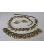 Vintage Coro Signed Gold Tone Leaf Necklace earing bracelet set NICE &amp; S... - $49.99