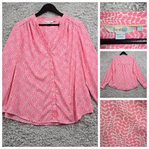 Boden Blouse Womens 16 Pink Olive Leaf Long Sleeve Button Up Lightweight Office - $24.70